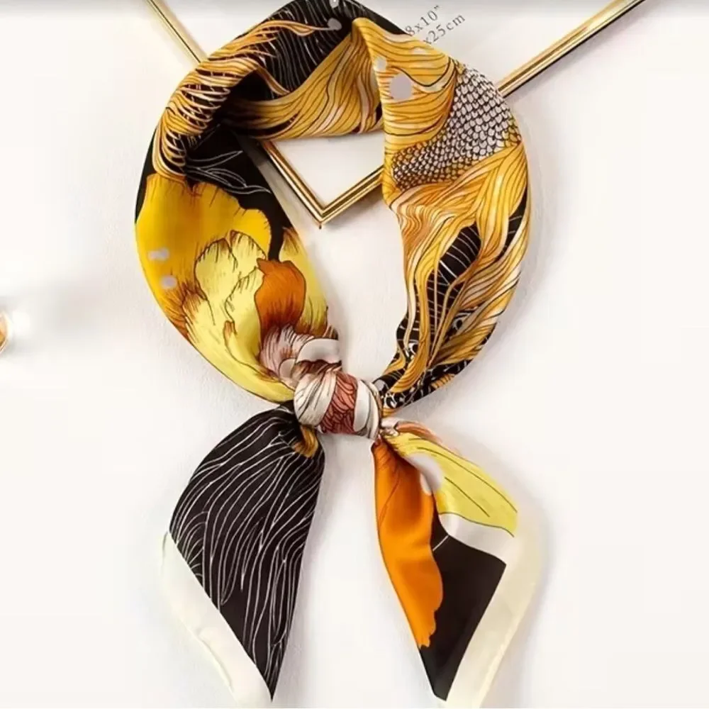 Floral scarf with Yellow and Black Design
